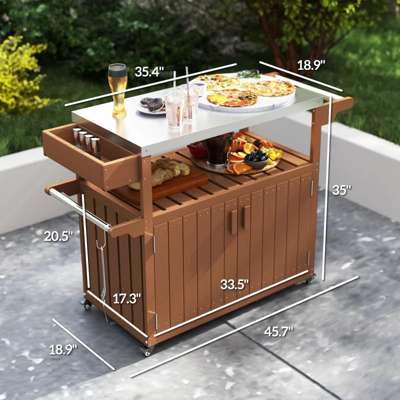 Outsunny Outdoor Bar Cart with Storage