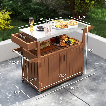 Outsunny Outdoor Bar Cart with Storage