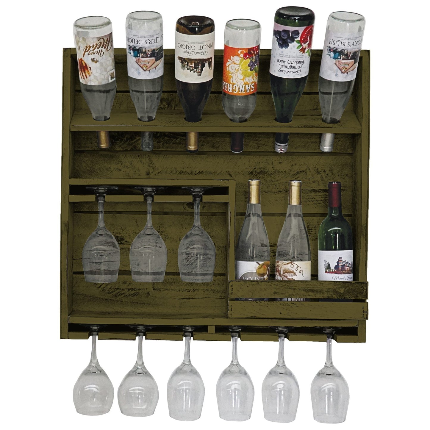 Farmhouse 9 Wine Bottle Display with 9 Glass Holder