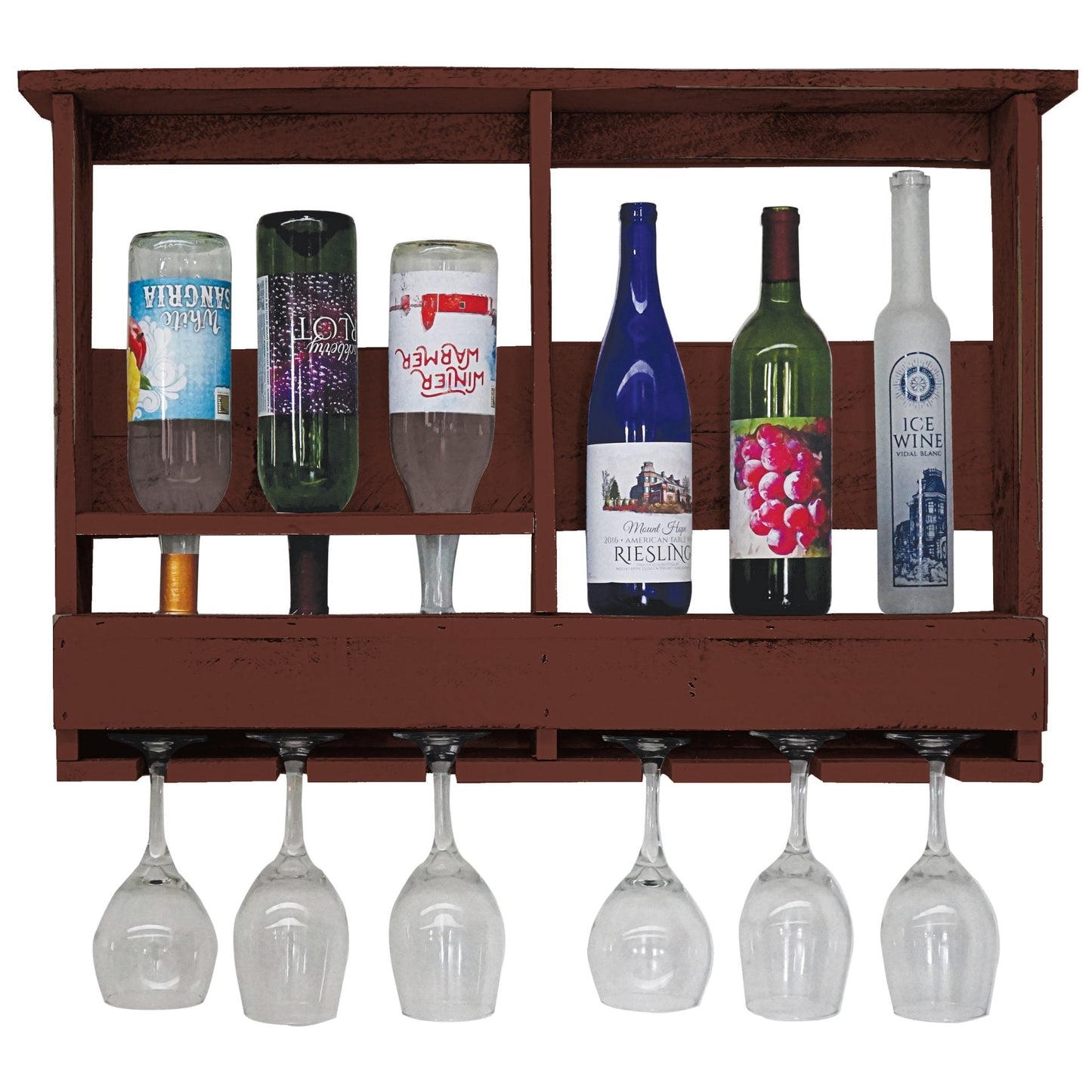 Farmhouse 6 Bottle Wine Bar with 6 Glass Holder