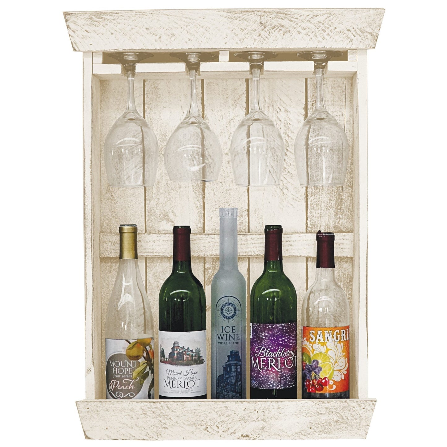 Farmhouse Shadow Box 5 Bottle with 4 Wine Glass Holder
