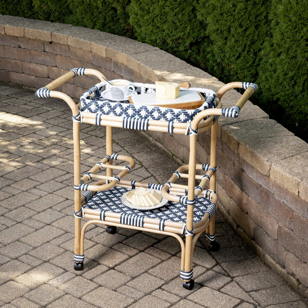 Rolling Rattan Bar Cart