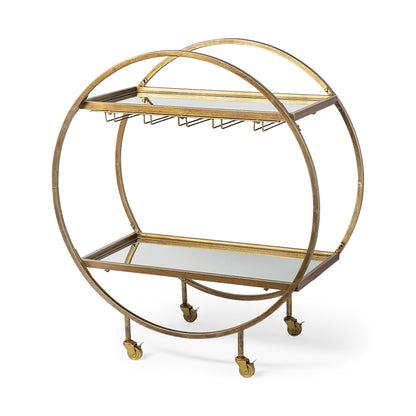 Round Gold Rolling Kitchen Cart With Storage