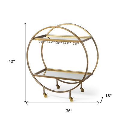 Round Gold Rolling Kitchen Cart With Storage