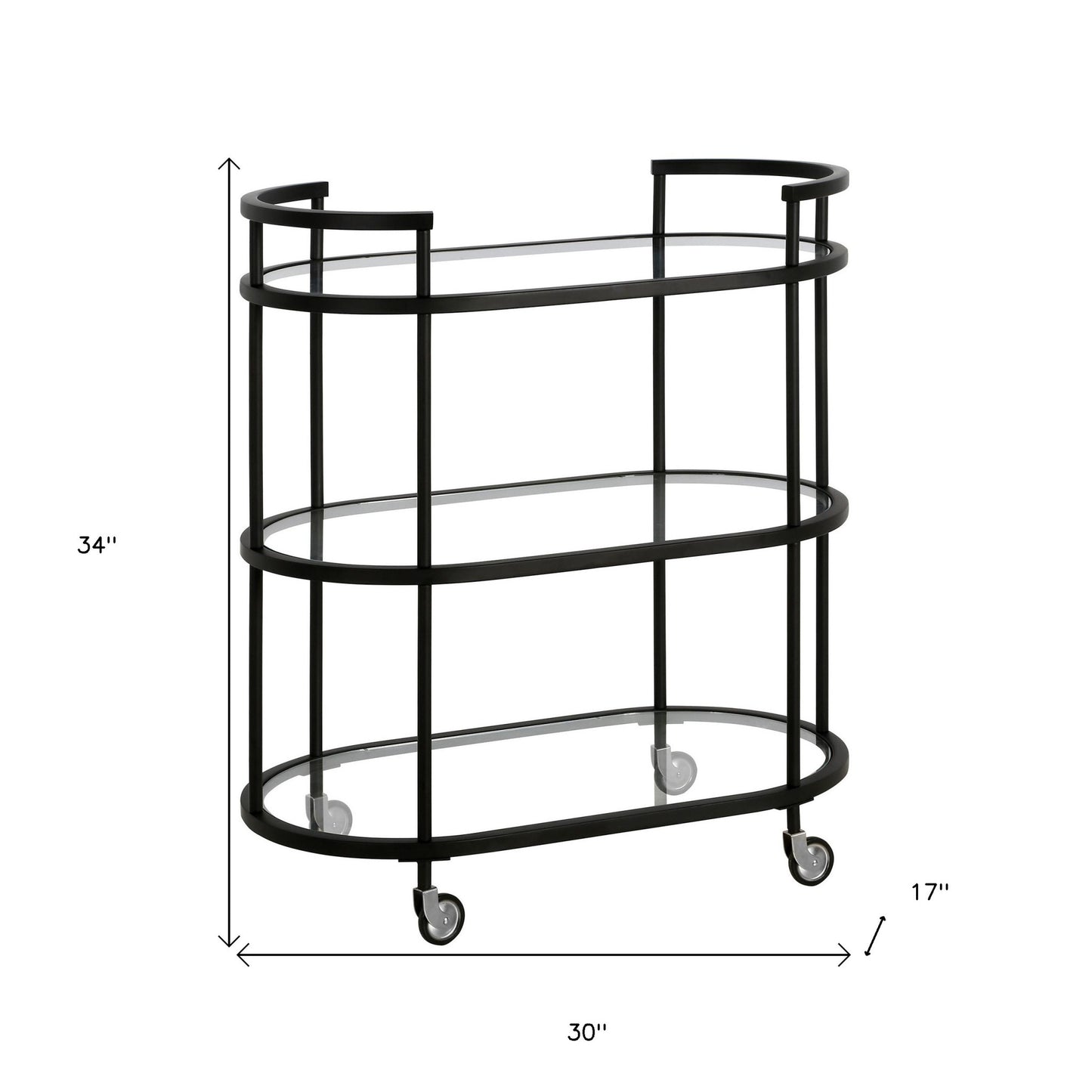 Black Steel Oval Rolling Bar Cart