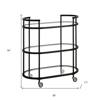 Black Steel Oval Rolling Bar Cart