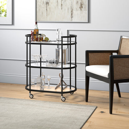 Black Steel Oval Rolling Bar Cart