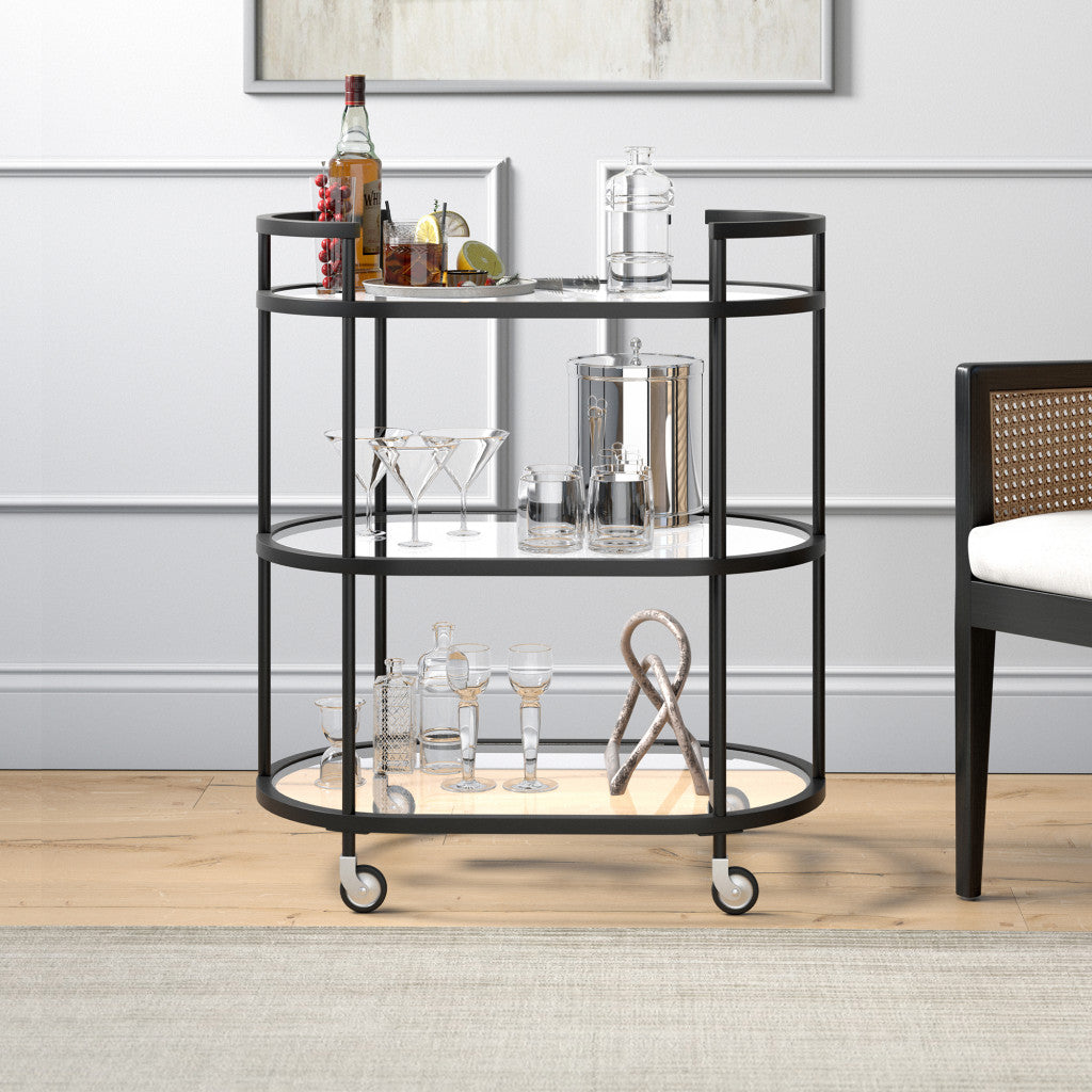 Black Steel Oval Rolling Bar Cart