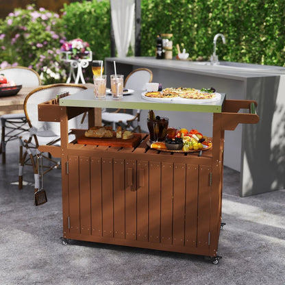 Outsunny Outdoor Bar Cart with Storage