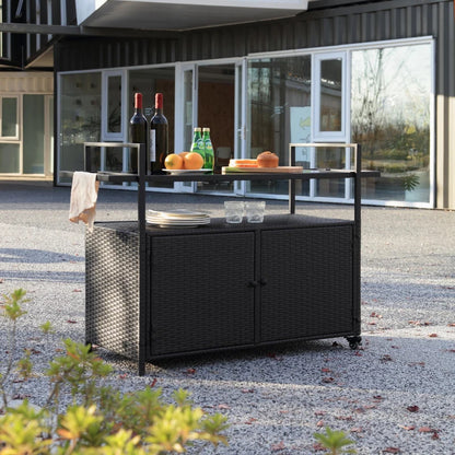 Outdoor Wicker Bar Cart with Glass