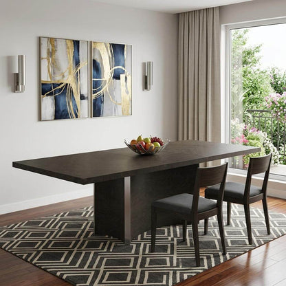 Homeroots 99 Gray Brown Solid Wood Dining Table in a modern dining room setting with elegant decor.