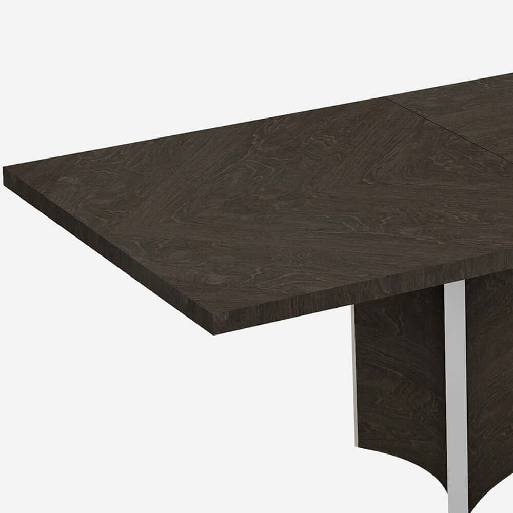 Homeroots 99 Gray Brown Solid Wood Dining Table close-up view showing elegant tabletop design.