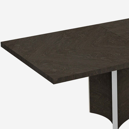 Homeroots 99 Gray Brown Solid Wood Dining Table close-up view showing elegant tabletop design.