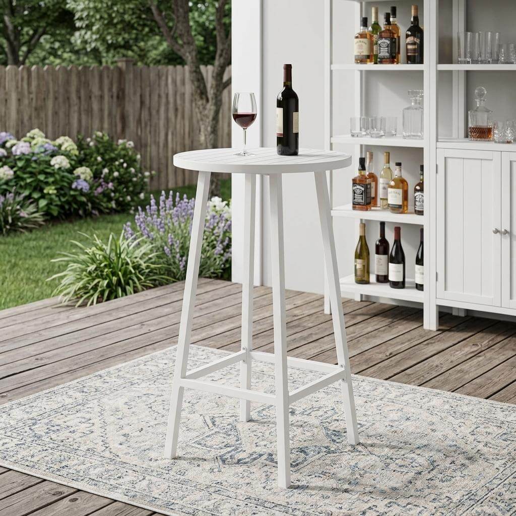 Homeroots 24" White Aluminum Rounded Bar Table