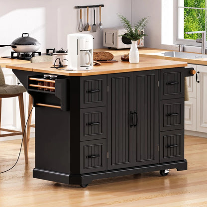 Kitchen Island with Power Outlet and Drop Leaf